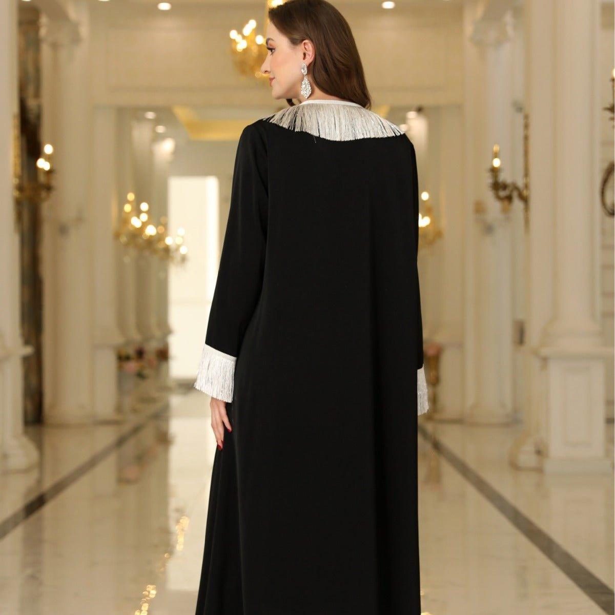 MOA066 Tassel Embroidered Open Abaya - Mariam's Collection
