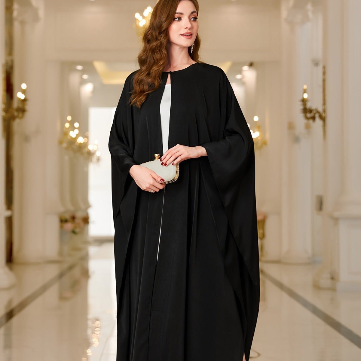 MOA068 Round Neck Cape Open Abaya - Mariam's Collection