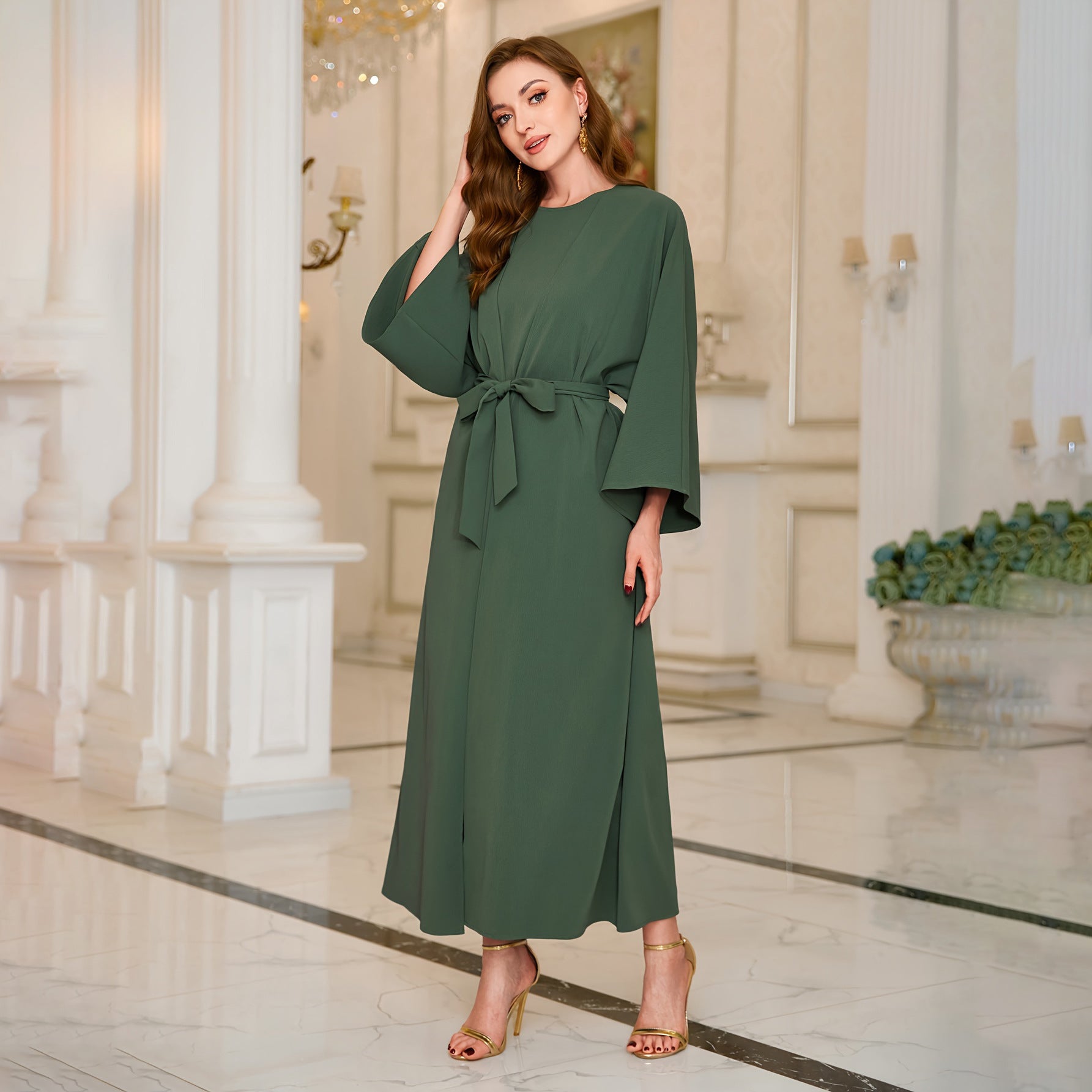 MOA069 Solid Color Abaya 3 - Piece Set - Mariam's Collection