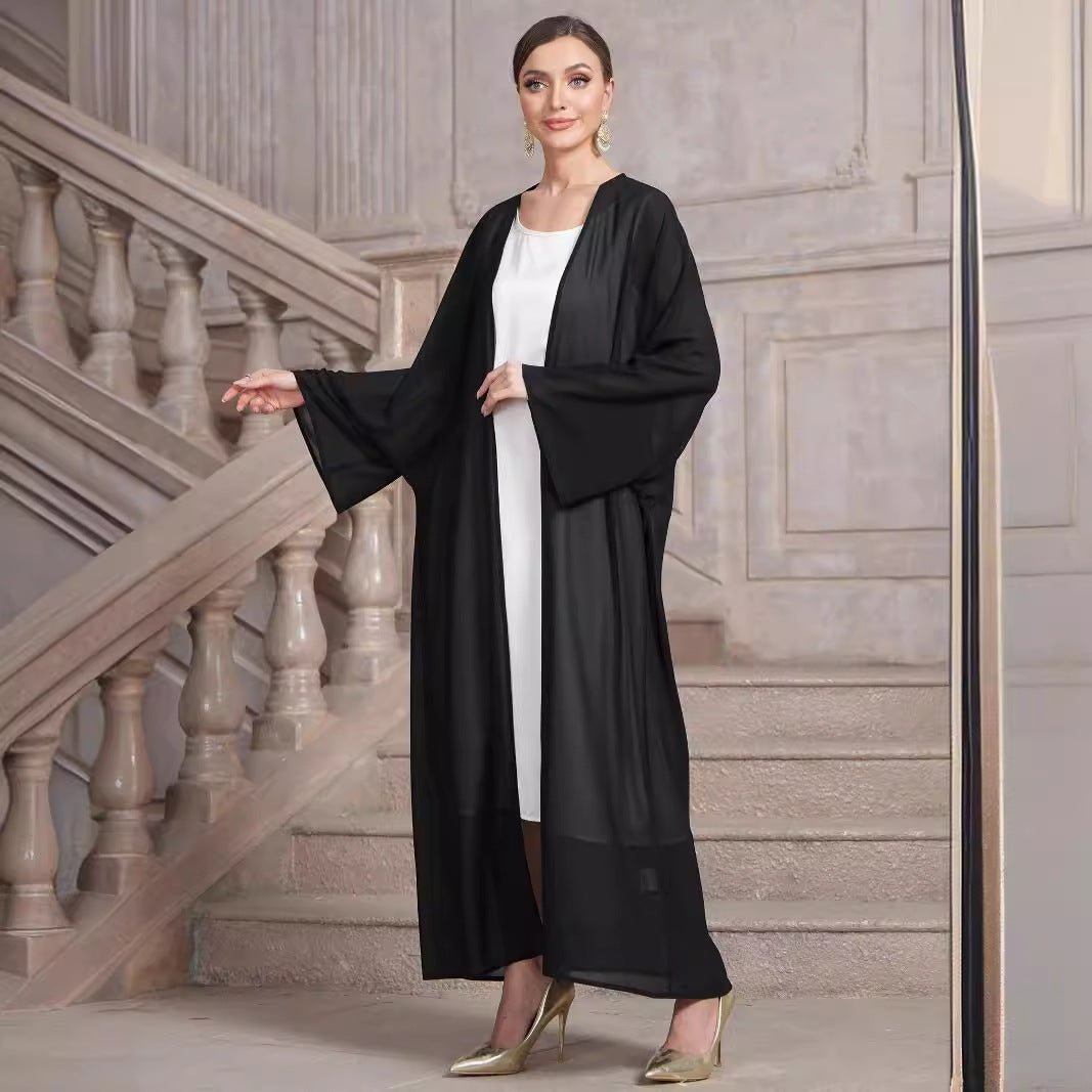 MOA071 Solid Color Chiffon Open Abaya 2 - piece set - Mariam's Collection