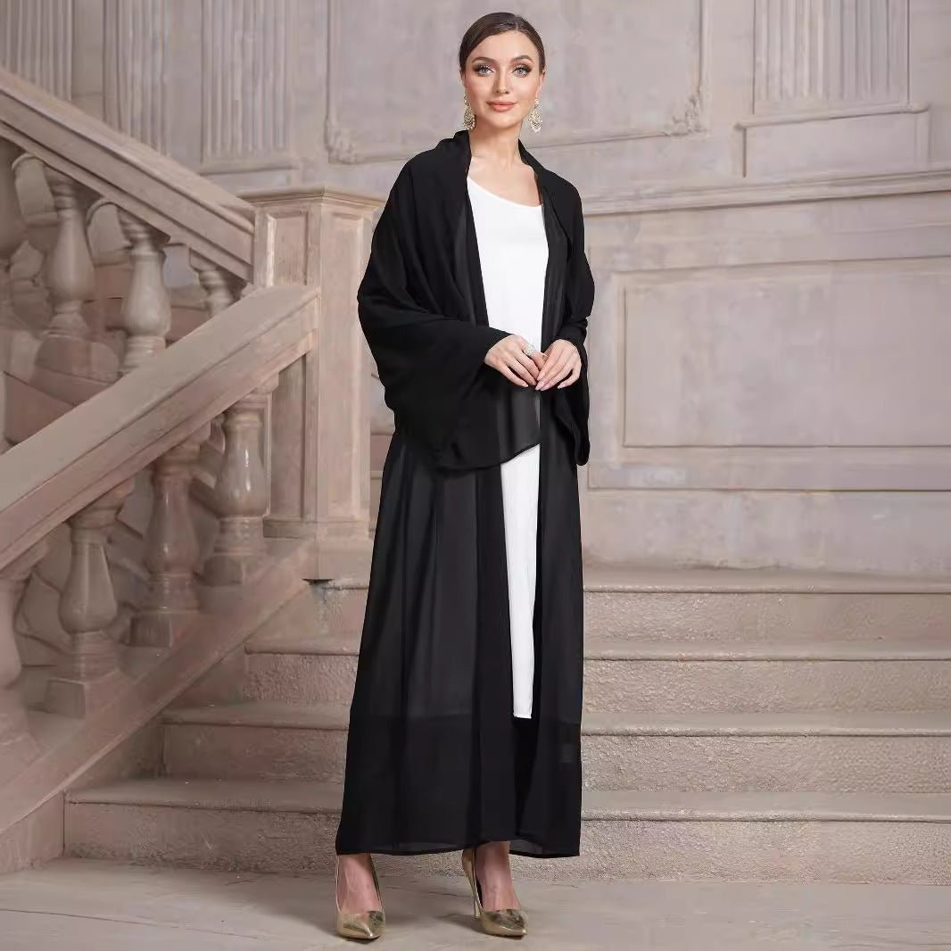 MOA071 Solid Color Chiffon Open Abaya 2 - piece set - Mariam's Collection