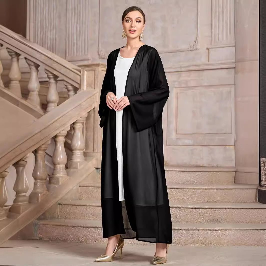 MOA071 Solid Color Chiffon Open Abaya 2 - piece set - Mariam's Collection