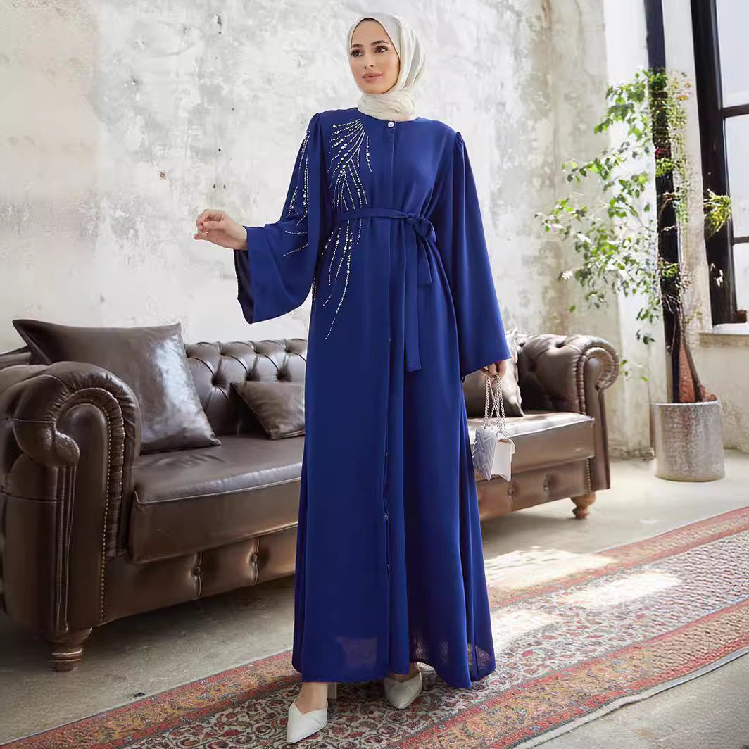 MOA077 Elegant Rhinestones Open Abaya - Mariam's Collection