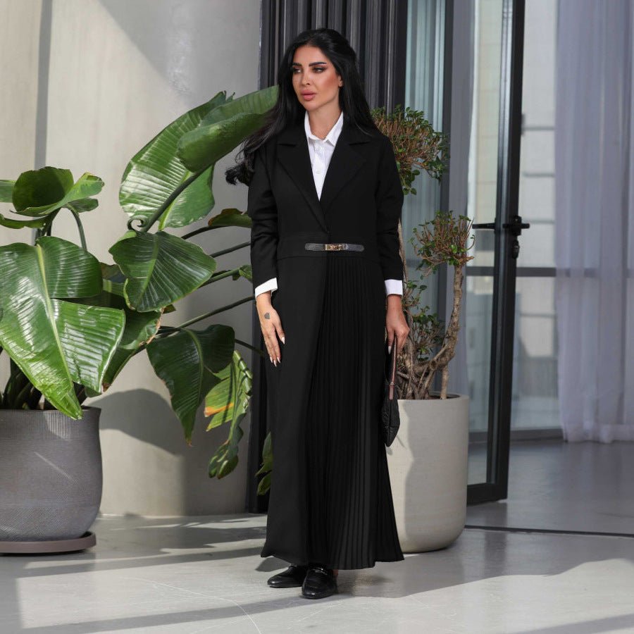 MOA082 Stylish Leather Buttoned Pleated Abaya - Mariam's Collection