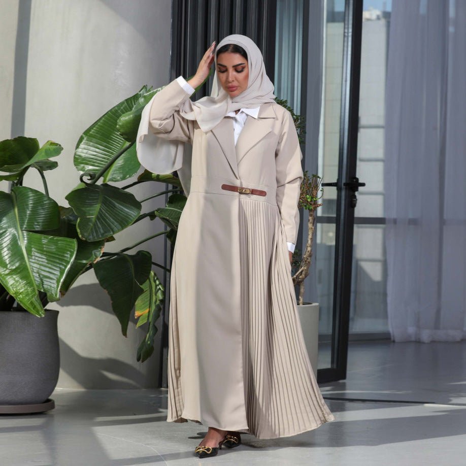 MOA082 Stylish Leather Buttoned Pleated Abaya - Mariam's Collection