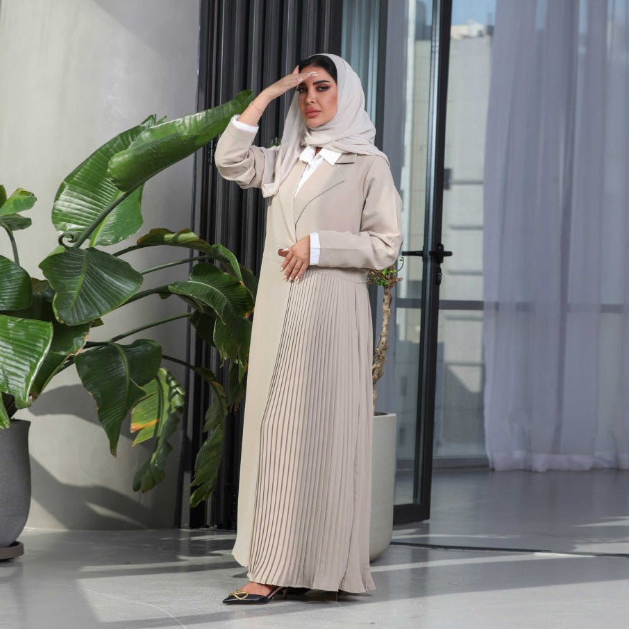 MOA082 Stylish Leather Buttoned Pleated Abaya - Mariam's Collection