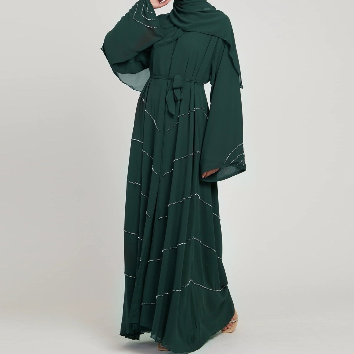 MOA083 Solid Color Rhinestone Embellished Abaya - Mariam's Collection