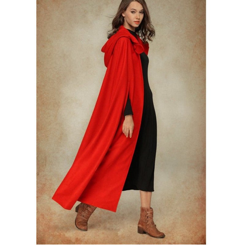 Hooded Shawl Extended Cape Coat, Versatile 5-Color Hooded