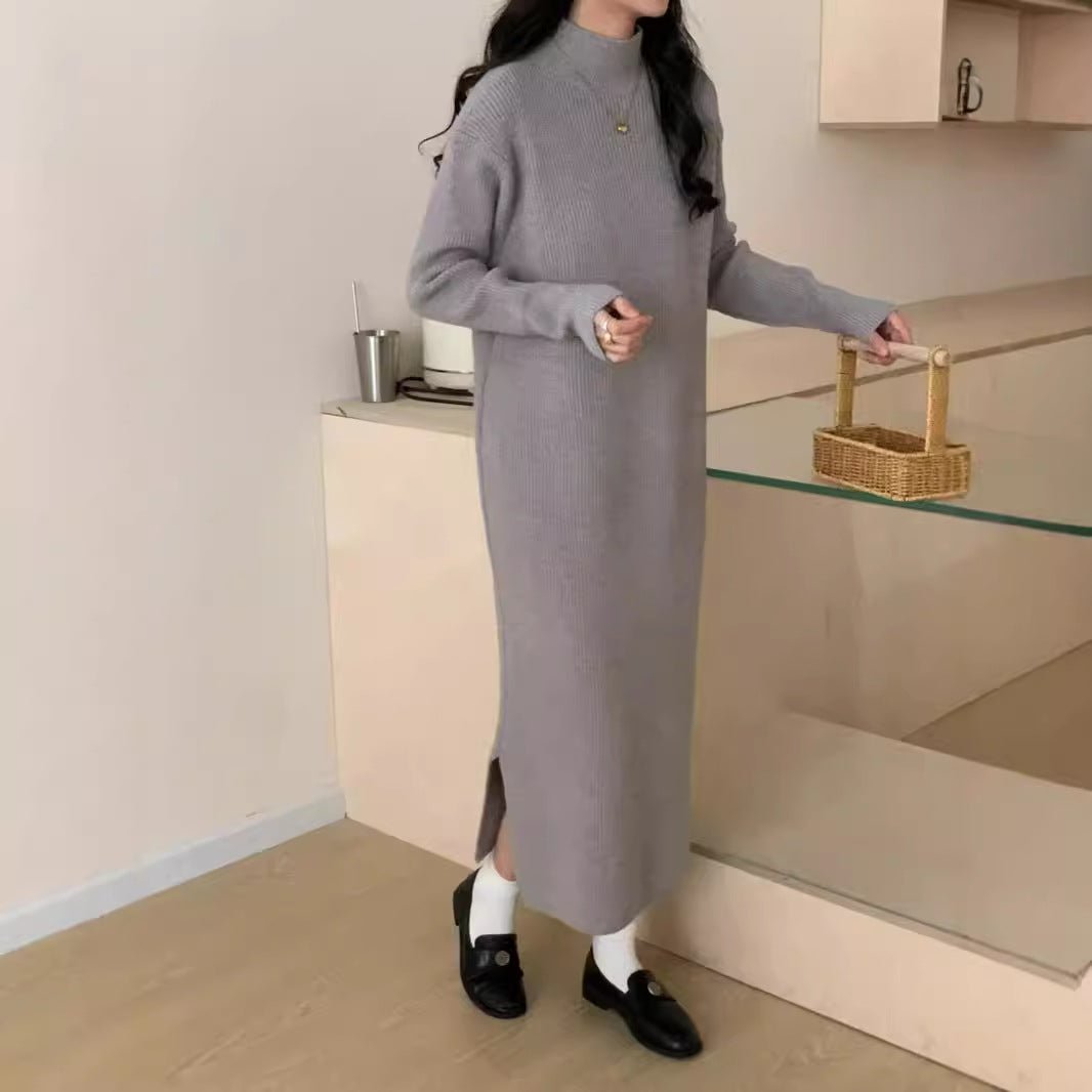ribbed mock neck maxi dress Mock Neck Ribbed Knit Maxi Dress(MS158), graphite / Free Size