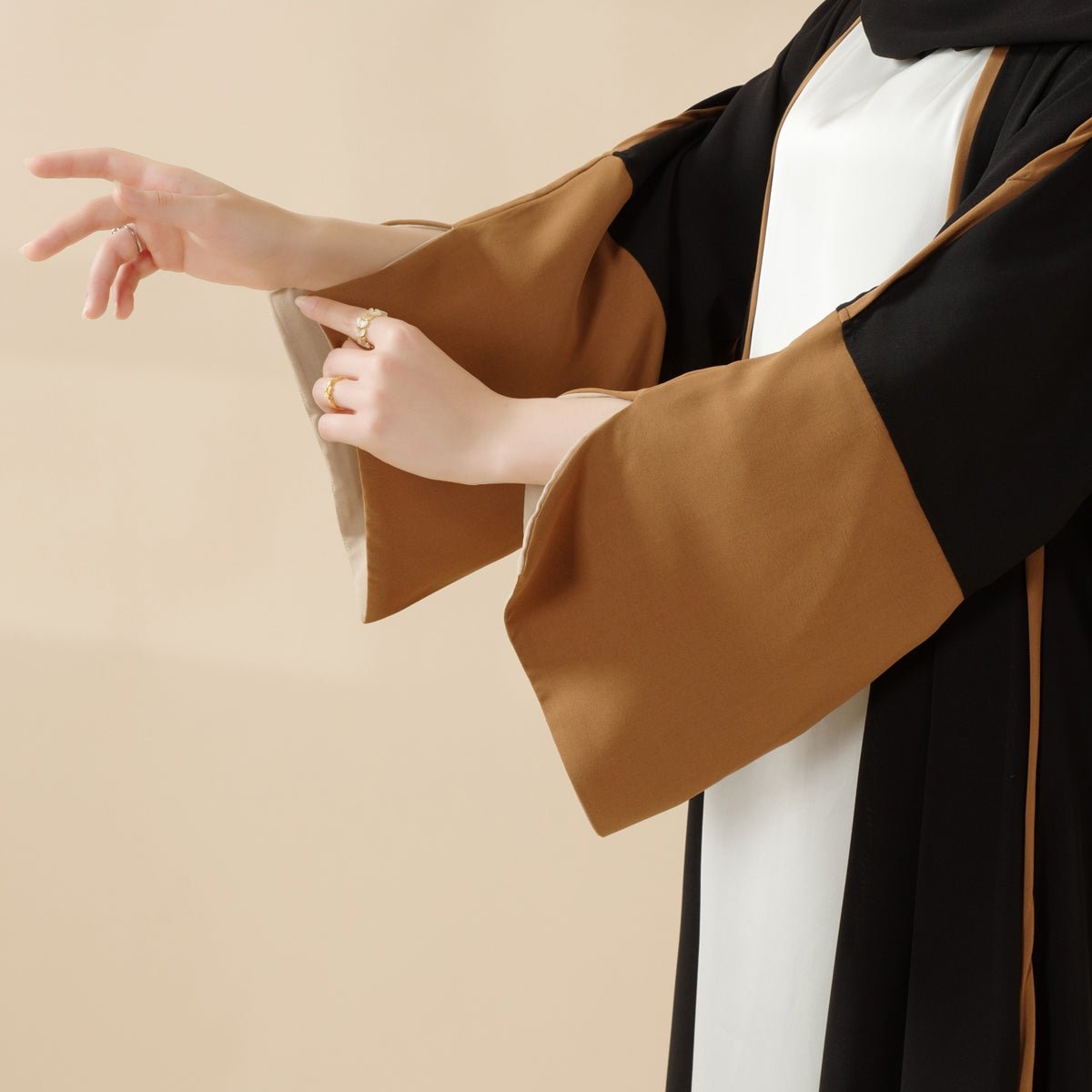 Modern Contrast - Trim Slit Sleeves Open Abaya (MOA129) - Mariam's Collection