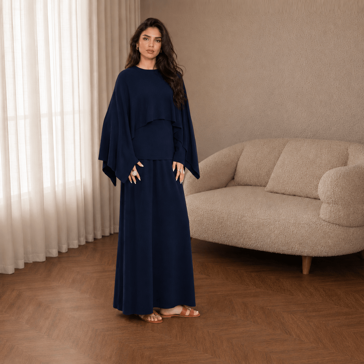 Modest Cape Knit Top & Maxi Skirt Set(MS537) - Mariam's Collection
