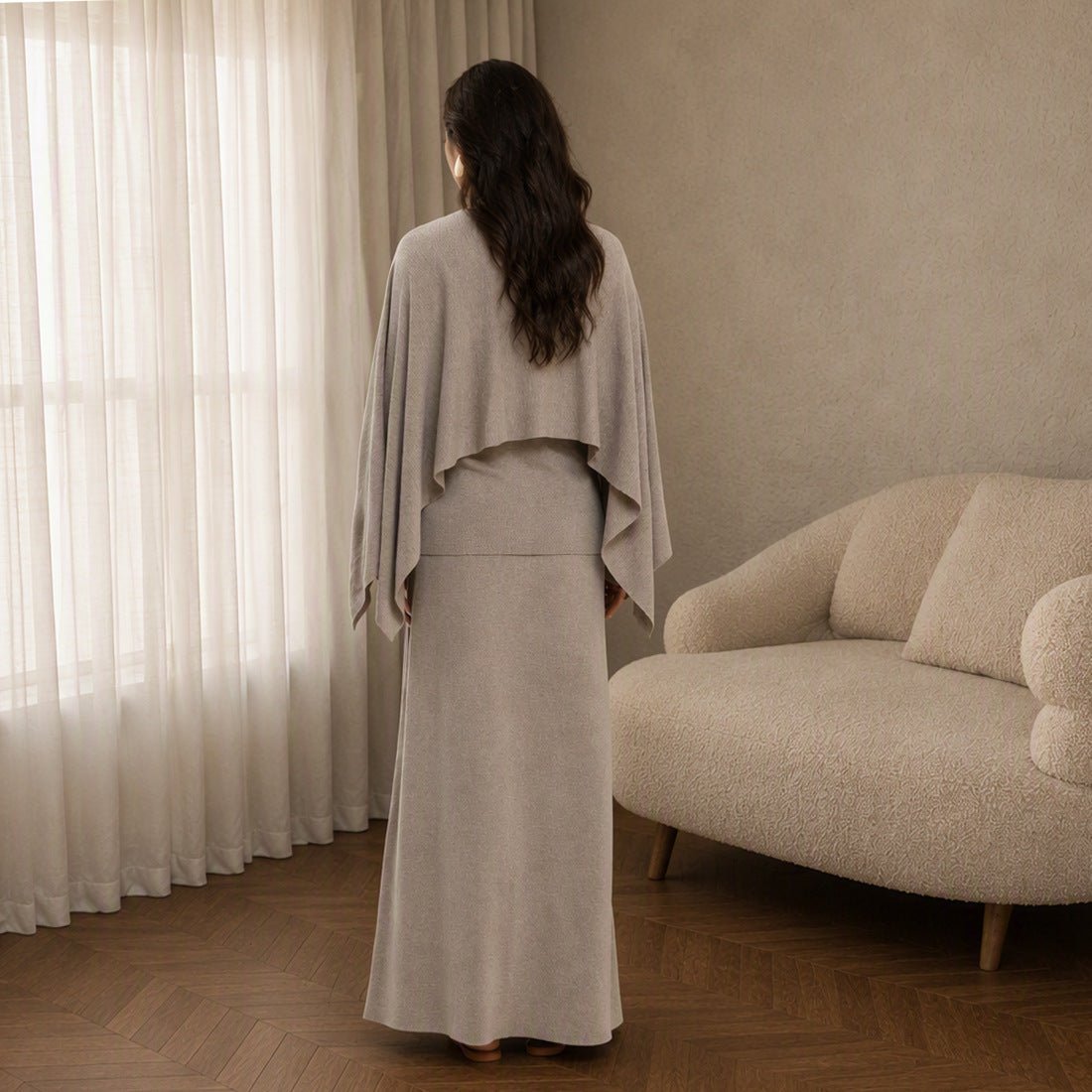 Modest Cape Knit Top & Maxi Skirt Set(MS537) - Mariam's Collection