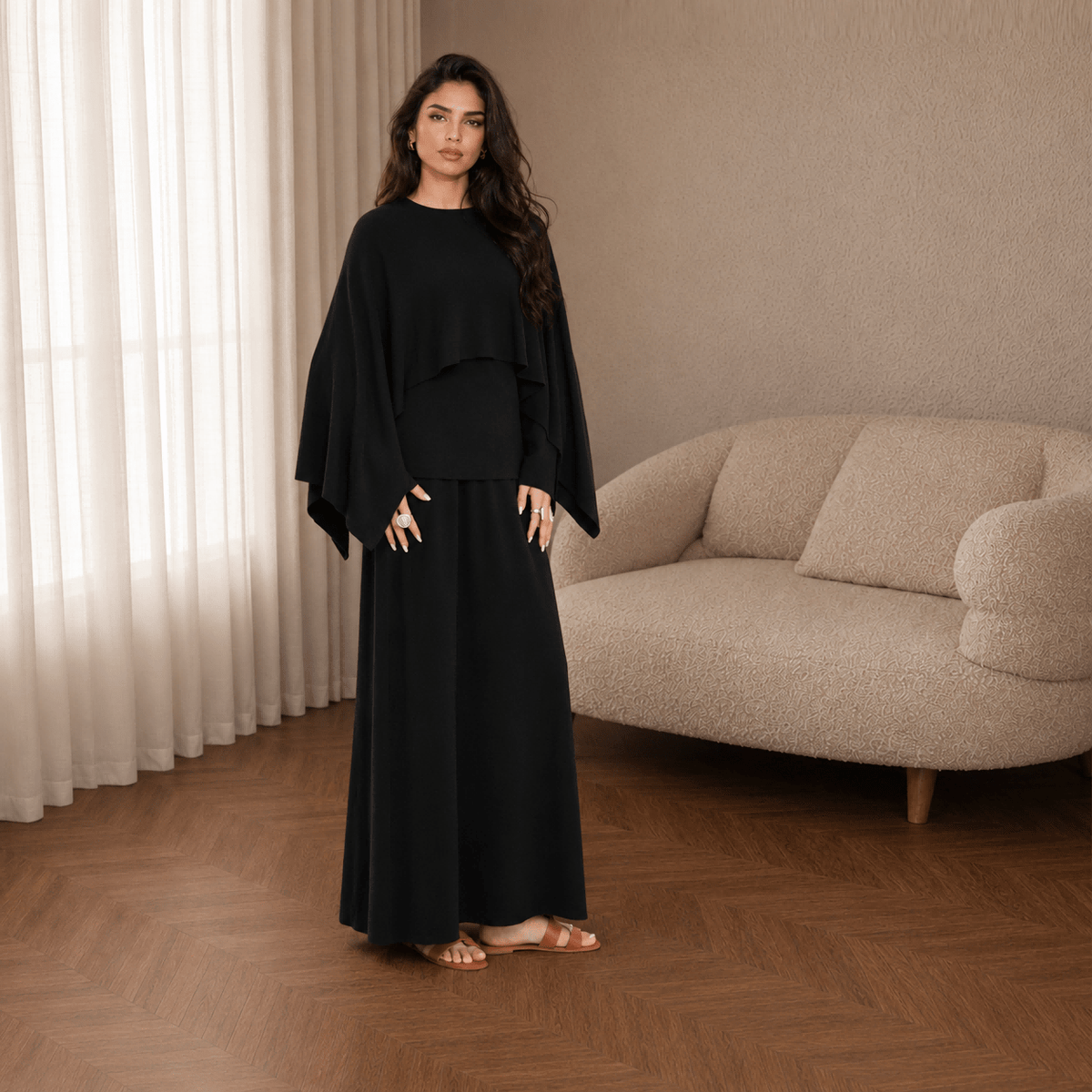 Modest Cape Knit Top & Maxi Skirt Set(MS537) - Mariam's Collection