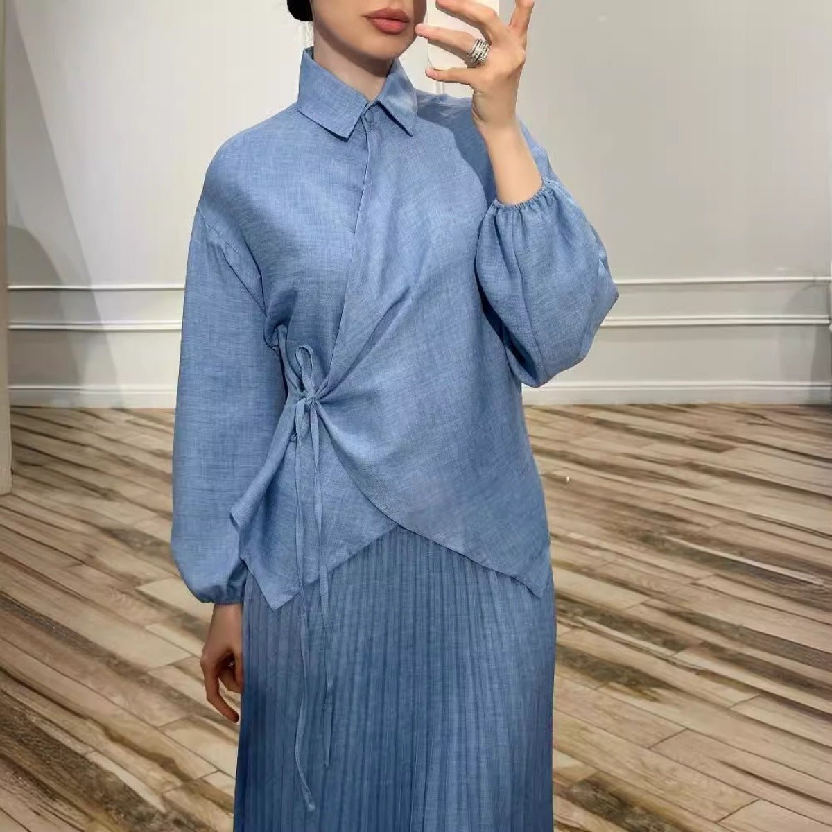 Modest Cross - Wrap Top with Matching Maxi Skirt Pleated Skirt Suit Set. (MS092) - Mariam's Collection