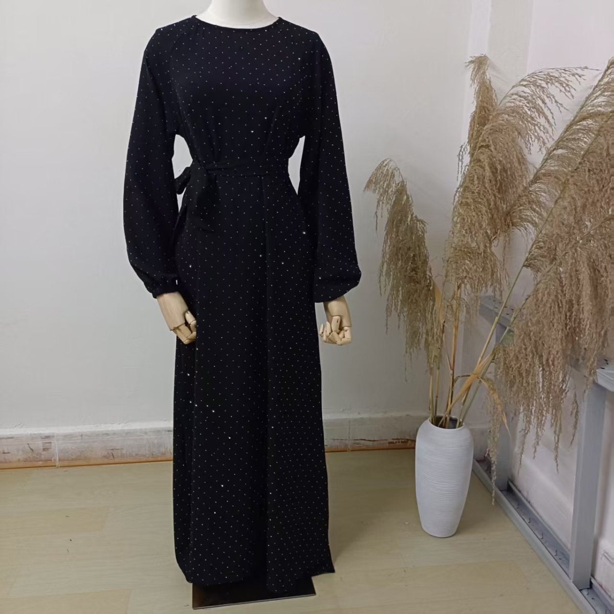 Modest Diamond Dot with Adjustable Belt Muslim Women Abaya.(MA158) - Mariam's Collection