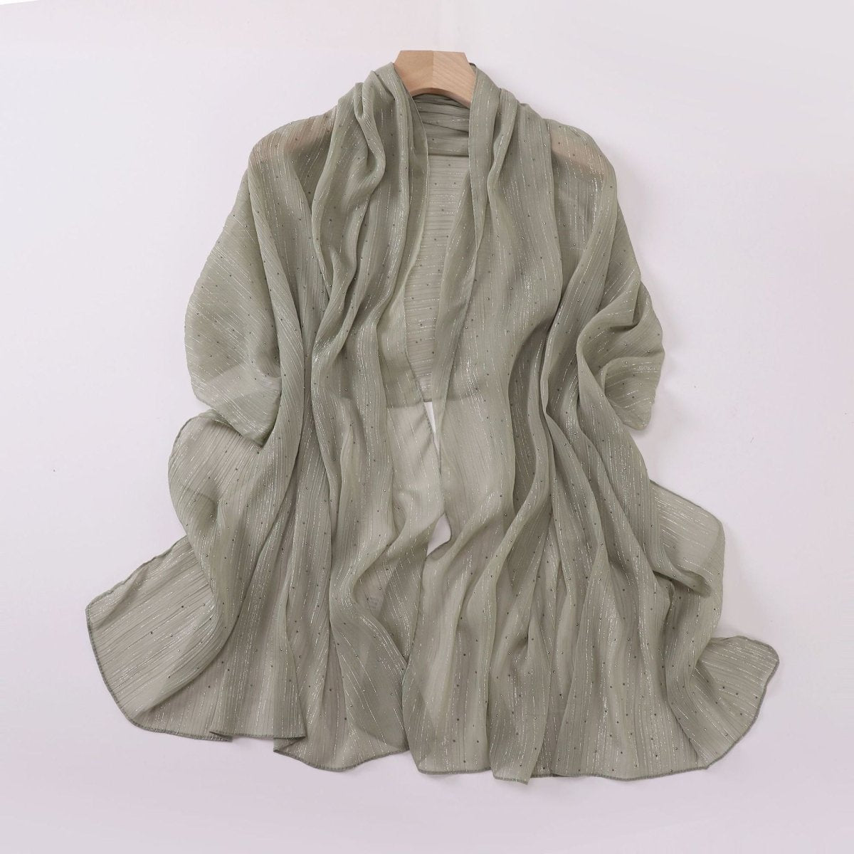 Modest Elegance Silver Crinkle Drape Hijab with Rhinestones (MH155) - Mariam's Collection