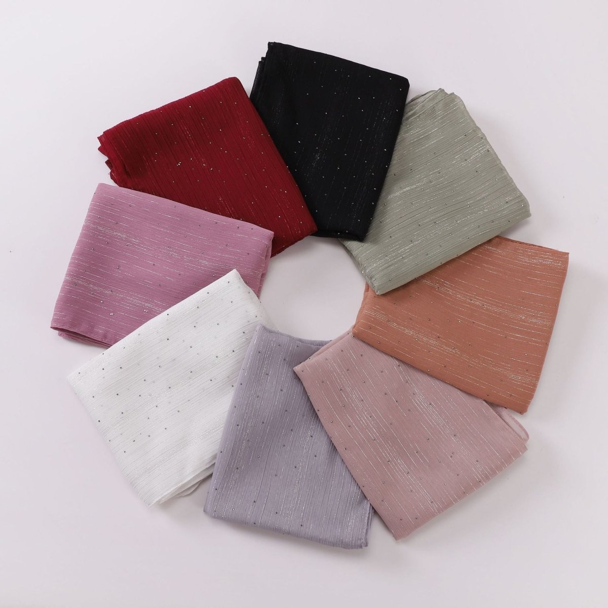 Modest Elegance Silver Crinkle Drape Hijab with Rhinestones (MH155) - Mariam's Collection