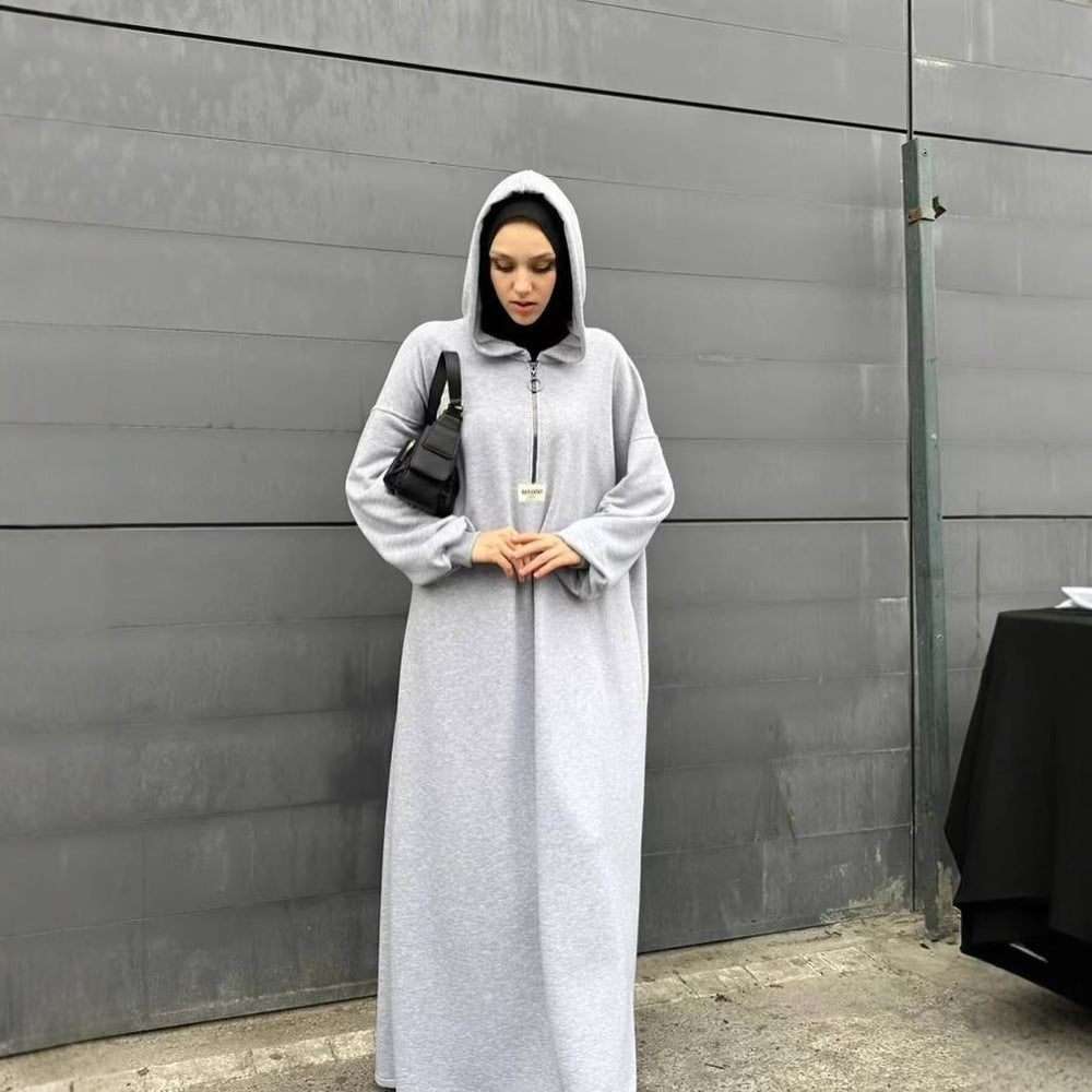 muslim casual dress for women Lisingtool Fall Dresses for Women 2023 Women's Casual Solid Muslim Dress Flare Sleeve Abaya Islamic Arab Kaftan Dress Homecoming Dresses Grey