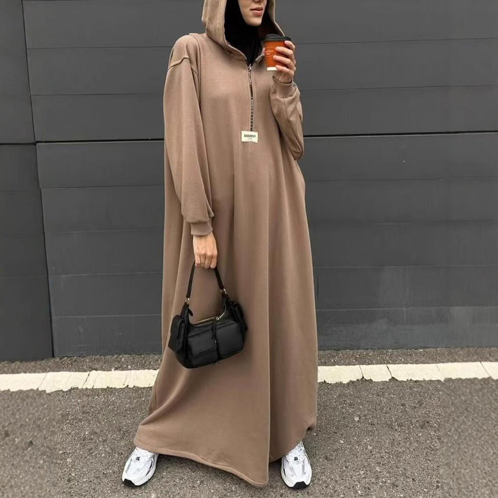 Modest Hooded Dress | Muslim Women's Long Sleeve Casual Abaya (MA257) Camel / S Modest Hooded Dress | Muslim Women's Long Sleeve Casual Abaya (MA257) Camel / S