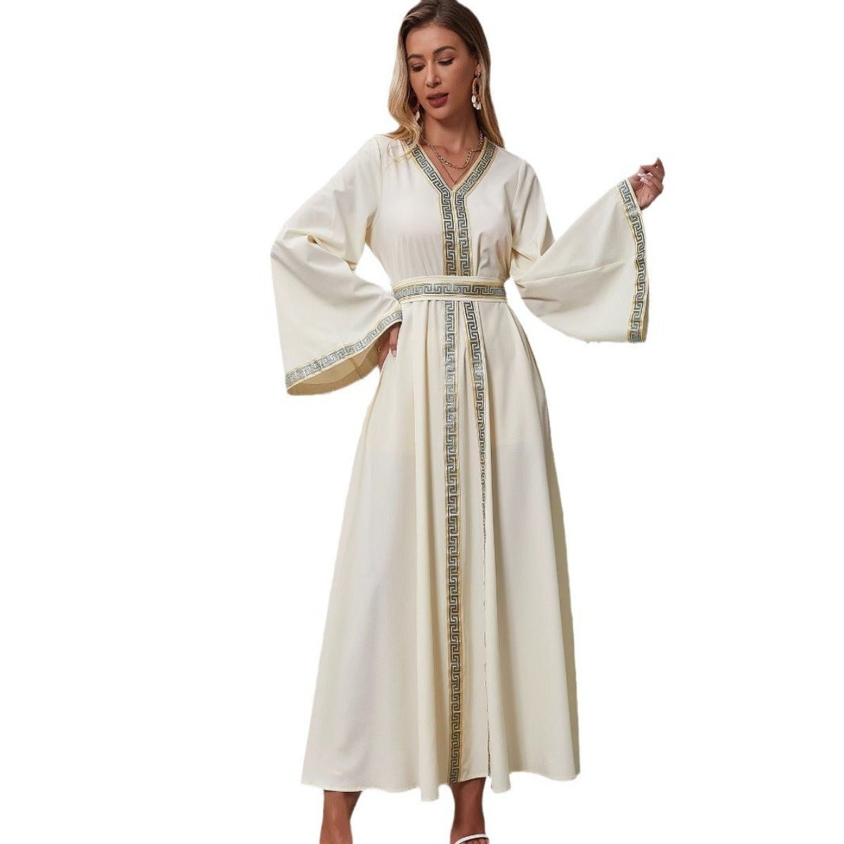 Modest Long Sleeve Maxi Dress - Elegant Abaya Dress with Flared Sleeves & Adjustable Fit(MA283) - Mariam's Collection
