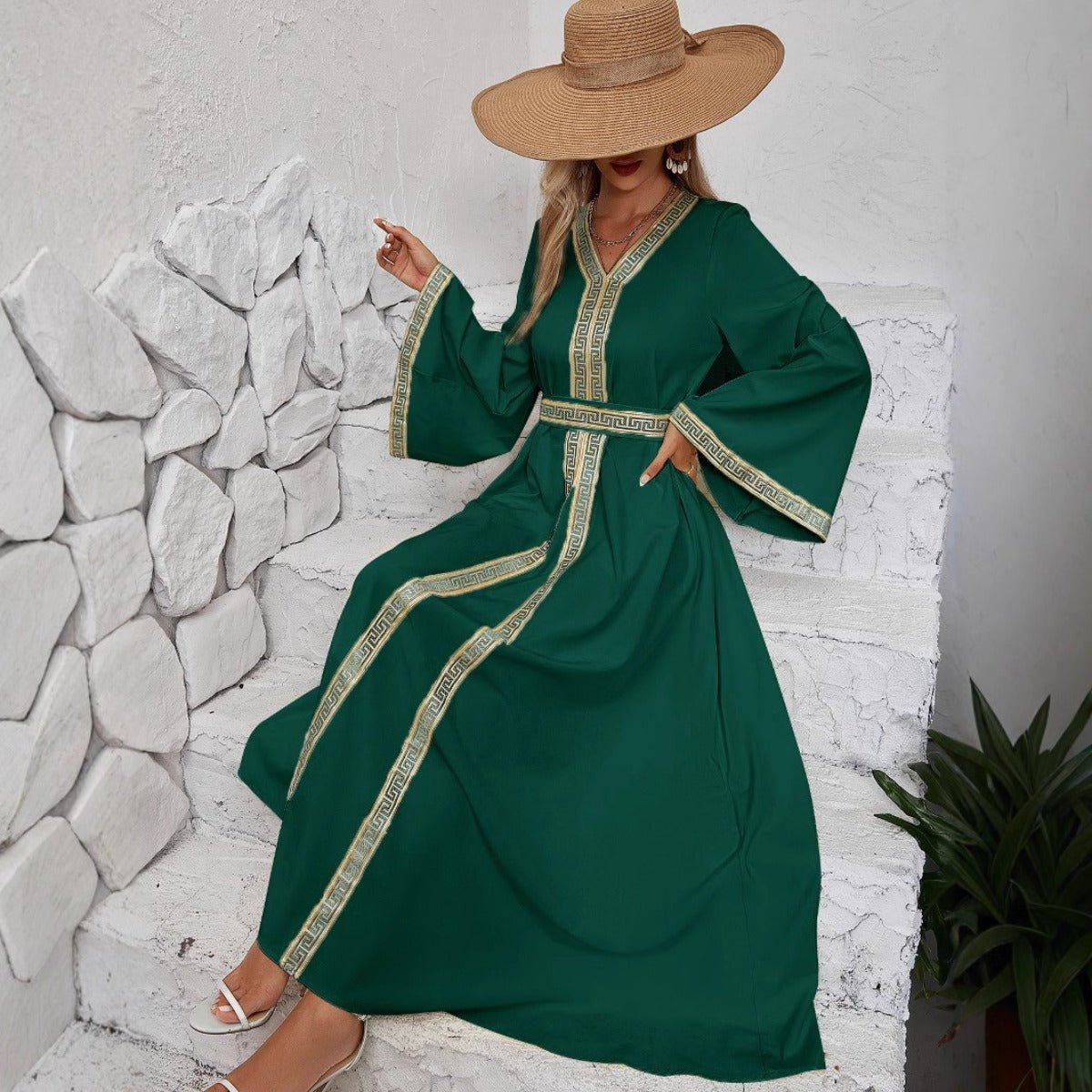Modest Long Sleeve Maxi Dress - Elegant Abaya Dress with Flared Sleeves & Adjustable Fit(MA283) - Mariam's Collection