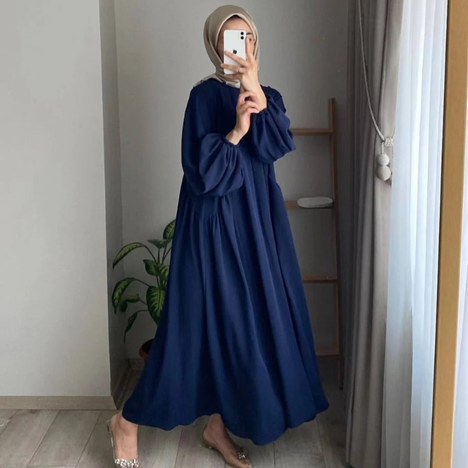 Modest Loose Fit Abaya with Lantern Sleeves | Ice Crepe Pullover Abaya (MA153) - Mariam's Collection