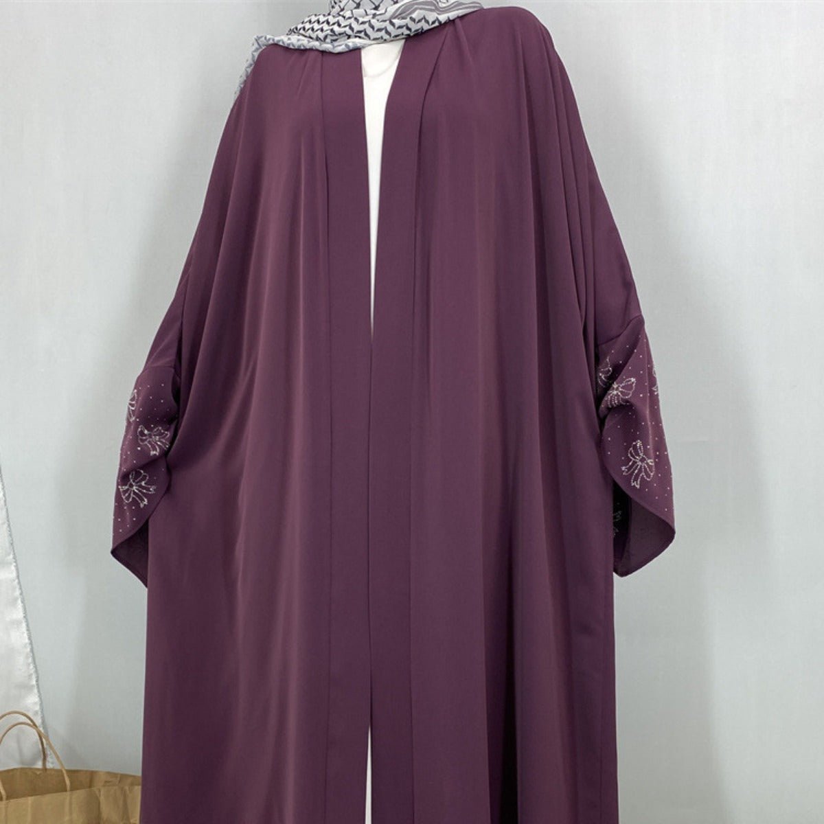 Modest Luxury Exquisite Transfer Diamond Printer Butterfly Sleeve Abaya(MOA206) - Mariam's Collection