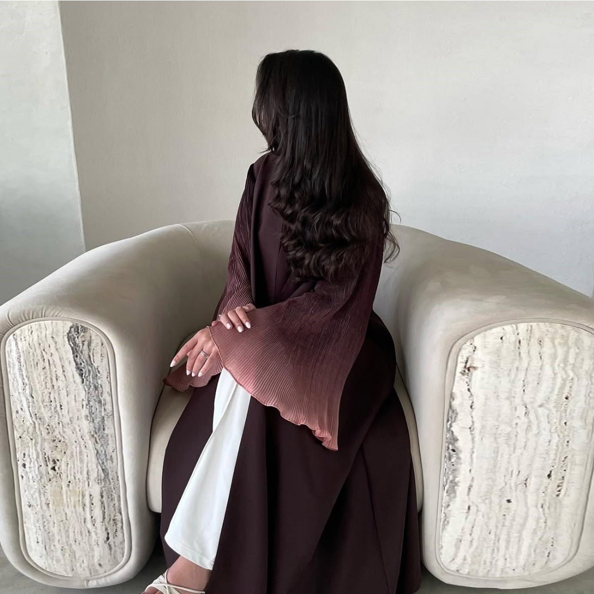Modest Luxury Lumina Pleated Fan Sleeve Ombre Jacket Outerwear Abaya Cover - Up(MOA198) - Mariam's Collection