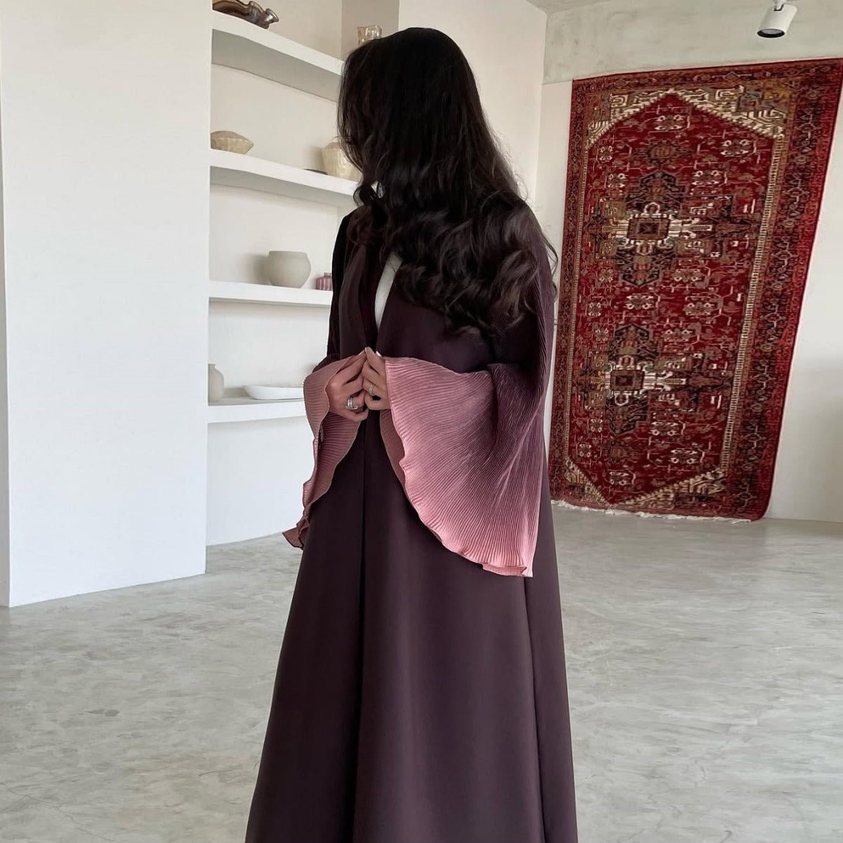 Modest Luxury Lumina Pleated Fan Sleeve Ombre Jacket Outerwear Abaya Cover - Up(MOA198) - Mariam's Collection