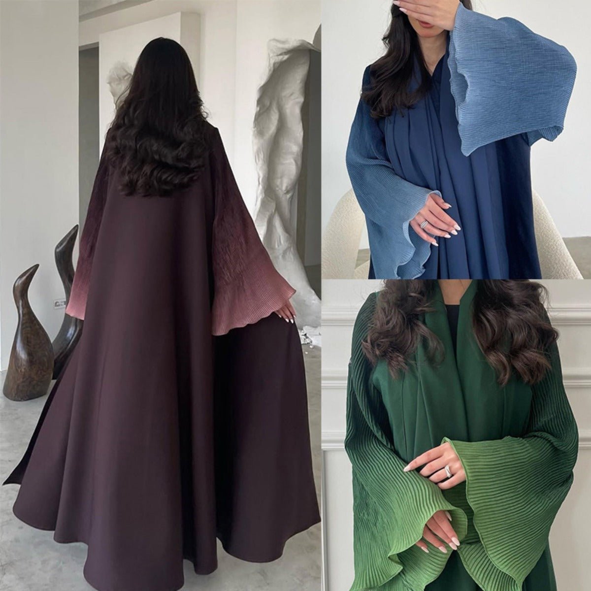 Modest Luxury Lumina Pleated Fan Sleeve Ombre Jacket Outerwear Abaya Cover - Up(MOA198) - Mariam's Collection