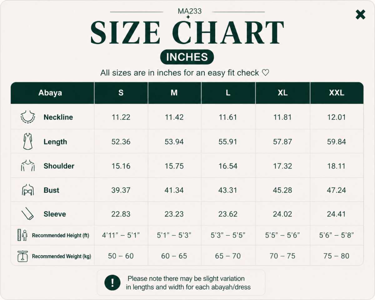 Overhead flat lay of single-piece nida abaya showing full-length closed-front design