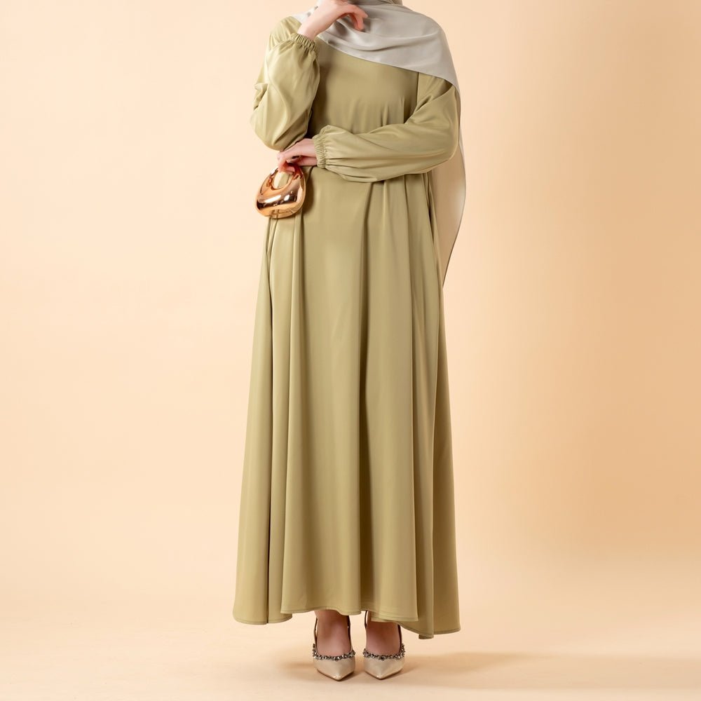 Modest Luxury Premium Satin Abaya | Umbrella Cut A - Line Abaya with Pockets (MA311) - Mariam's Collection