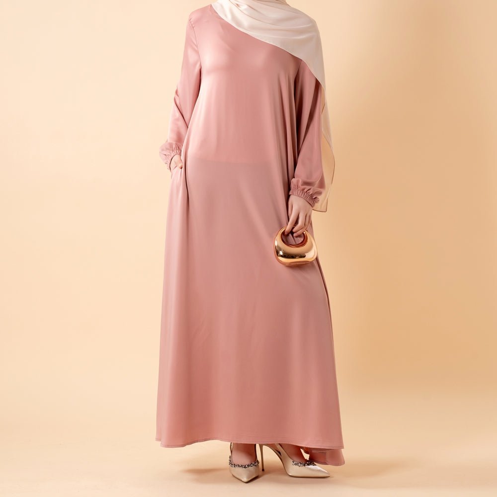 Modest Luxury Premium Satin Abaya | Umbrella Cut A - Line Abaya with Pockets (MA311) - Mariam's Collection