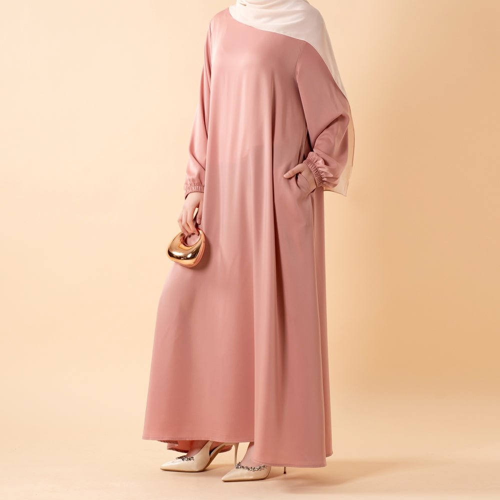 Modest Luxury Premium Satin Abaya | Umbrella Cut A - Line Abaya with Pockets (MA311) - Mariam's Collection
