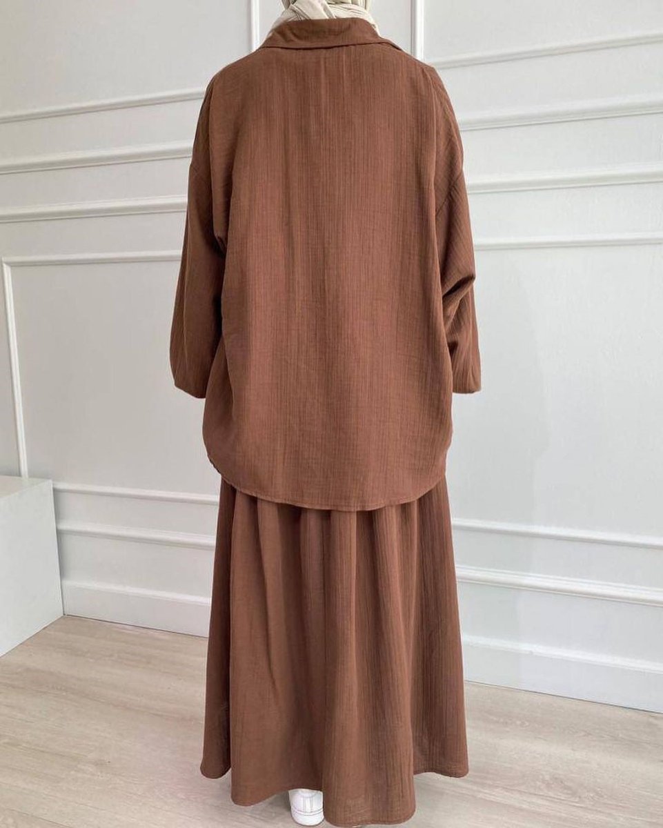 Modest Muslim Women's Bubble Sleeve Shirt Jacket & Skirt Layered Dress Modest Muslim Women's Bubble Sleeve Shirt Jacket & Skirt Layered Dress