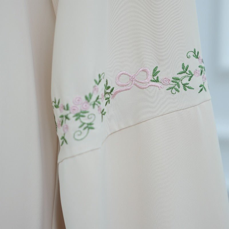 Modest Nida Fabric Floral Embroidered Bell Sleeves Cardigan 3 - Piece Set(MOA229) - Mariam's Collection