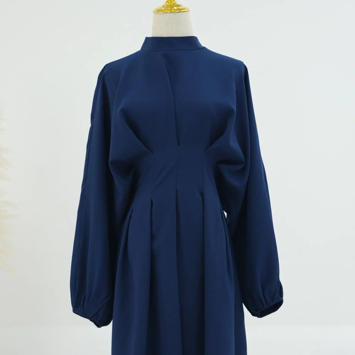 Modest Pleated Solid Color Tie - Sleeve Maxi Dress (MA171) - Mariam's Collection