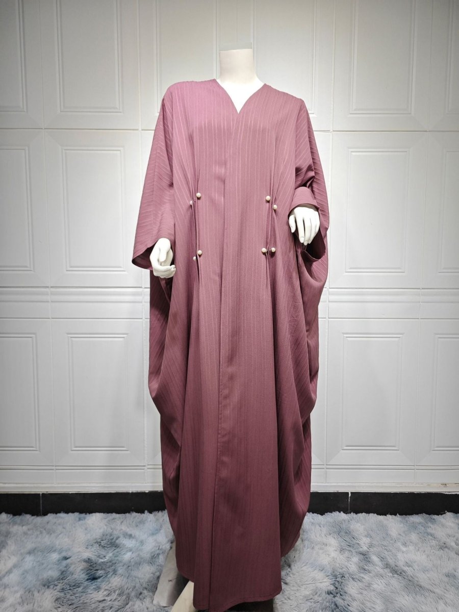 long kimono dress abaya pink XYIJANI Chiffon Layered Dress Open Abaya Dubai Kaftan Muslim Cardigan Abayas  Dresses for Girls Casual Dresses Robe Kimono Islam Clothin (Pink,120)