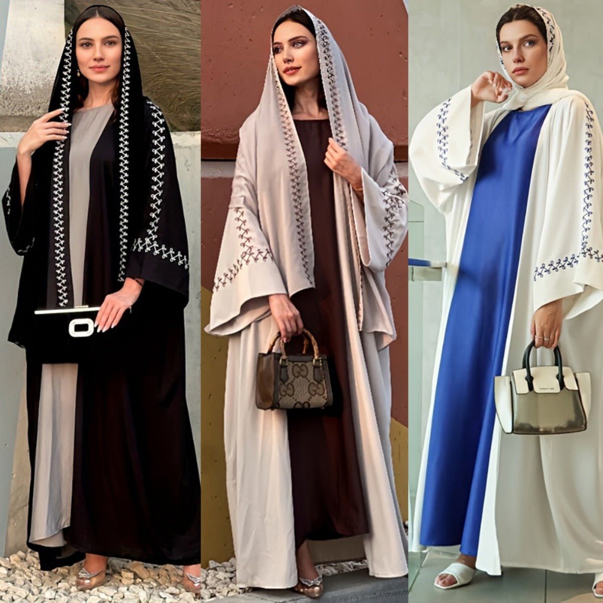 Moonlight Embroidered Abaya Set | Batwing Sleeve Robe with Matching Hijab. (MOA183) - Mariam's Collection