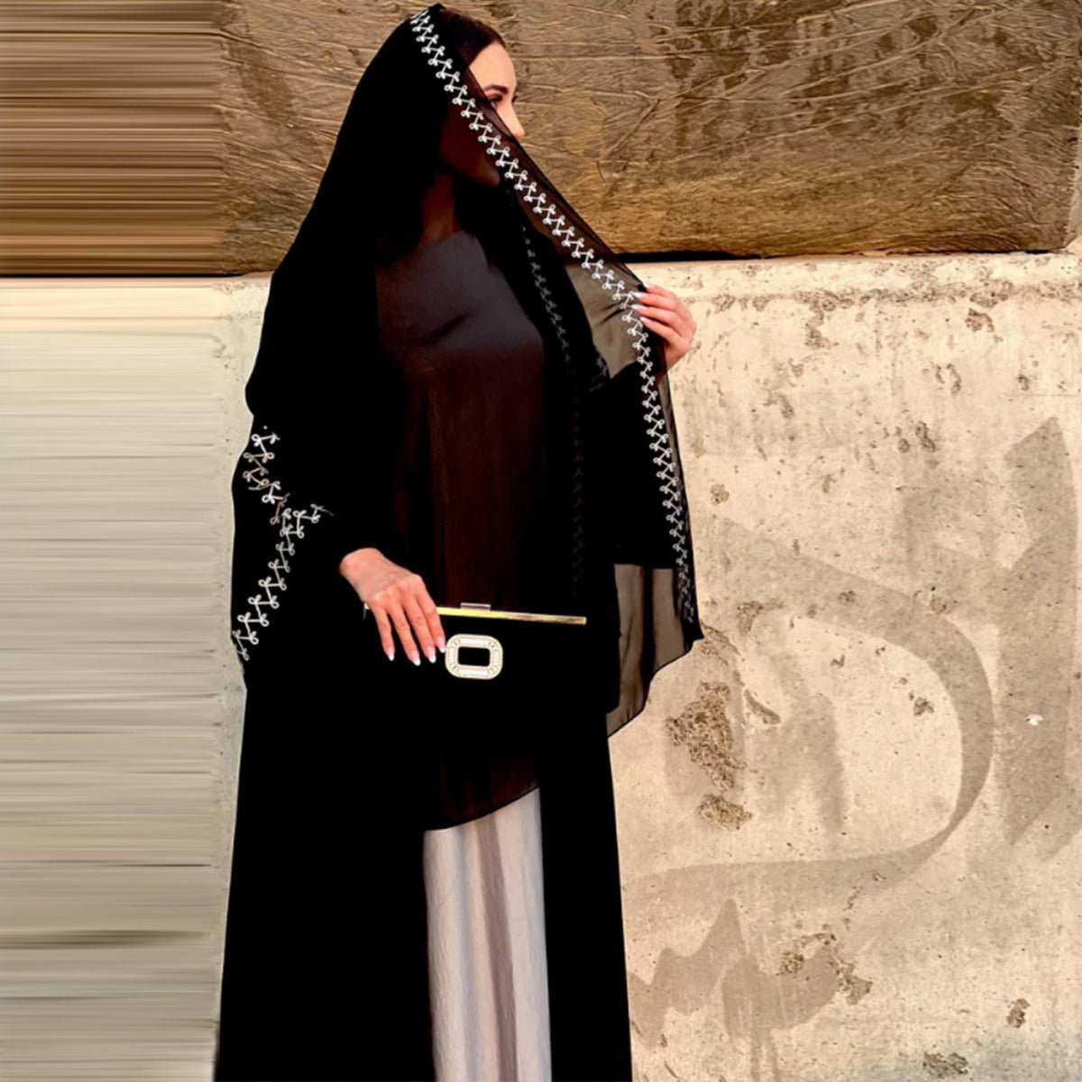 Moonlight Embroidered Abaya Set | Batwing Sleeve Robe with Matching Hijab. (MOA183) - Mariam's Collection