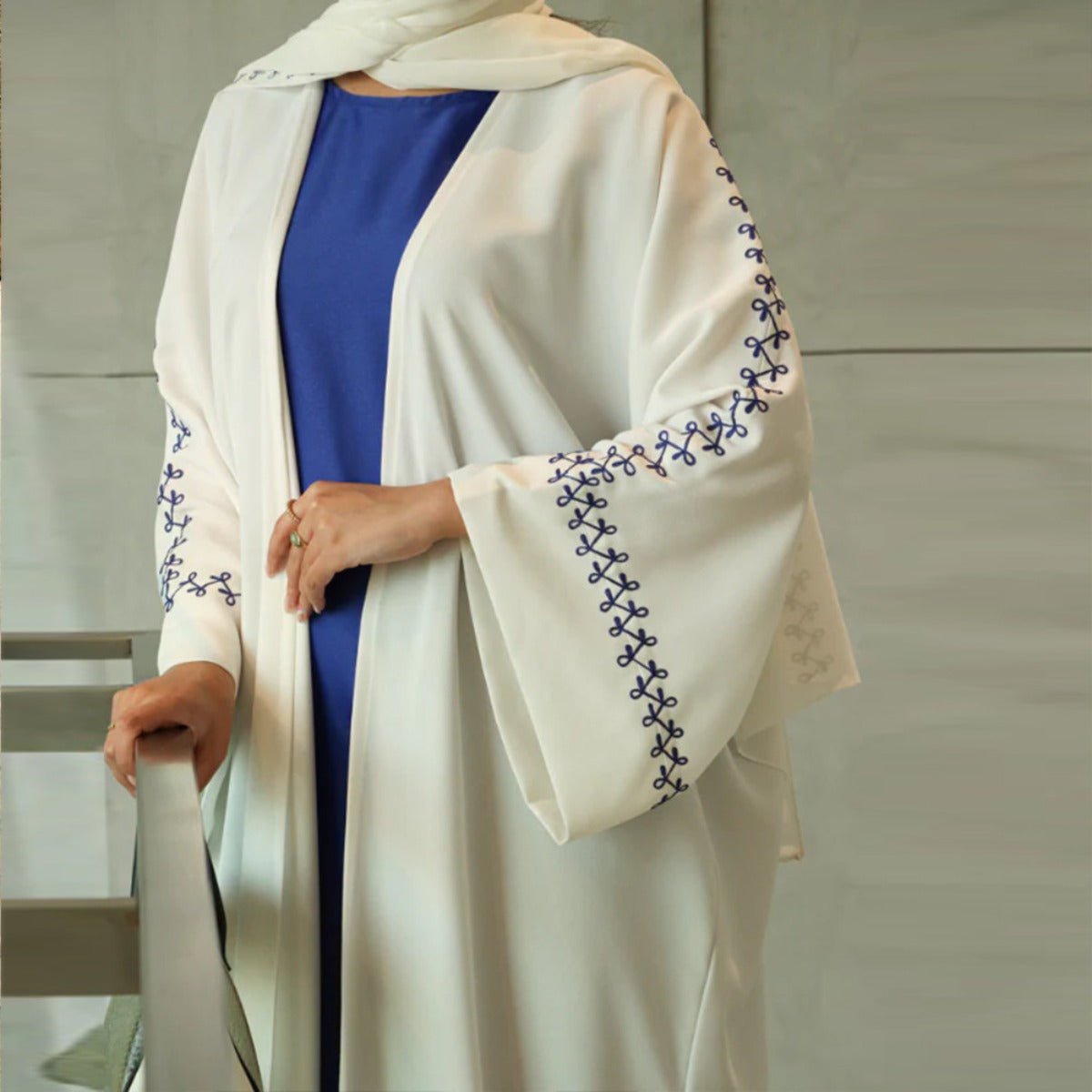 Moonlight Embroidered Abaya Set | Batwing Sleeve Robe with Matching Hijab. (MOA183) - Mariam's Collection