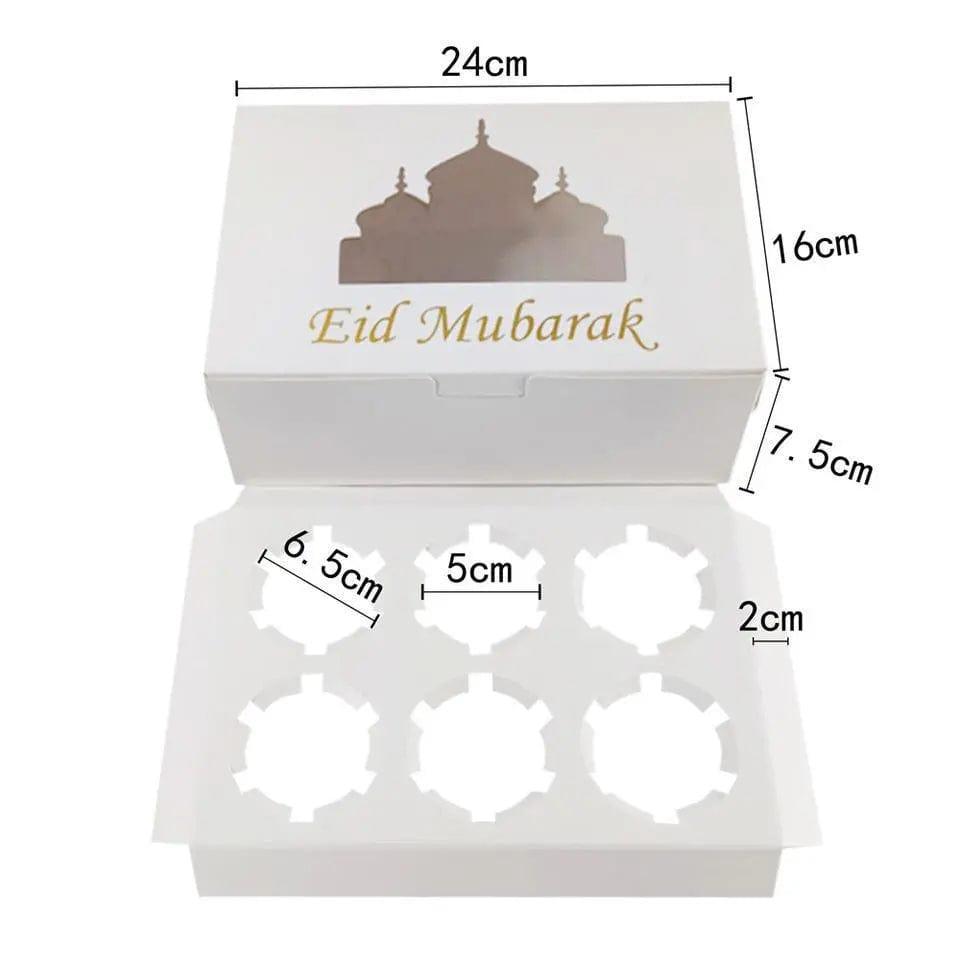 MR017 EID Mubarak Cupcake Box , Gift Box 6 holes - Mariam's Collection