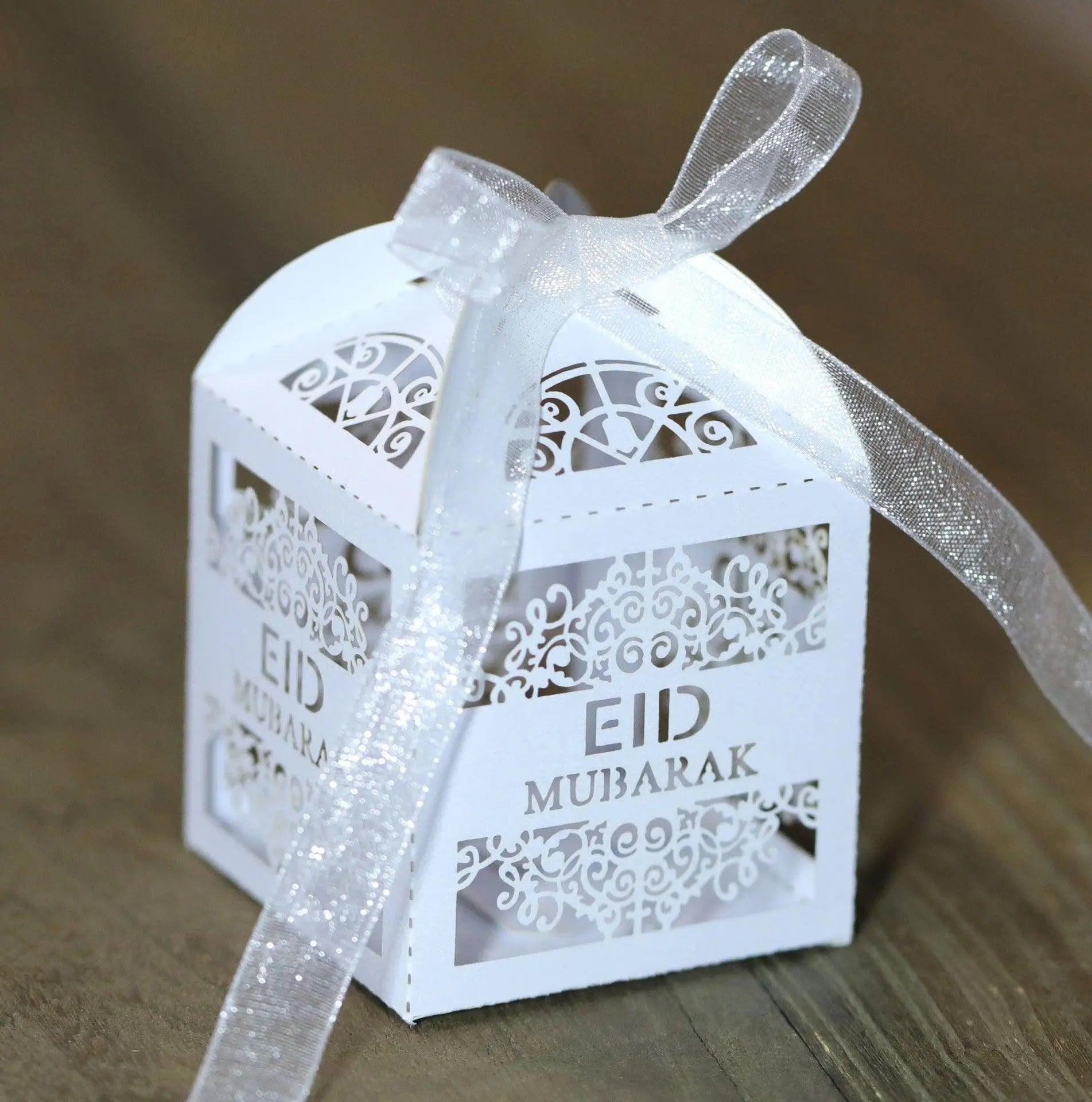 MR018 50 Pcs Happy Eid Mubarak Hollow Candy Box - Mariam's Collection