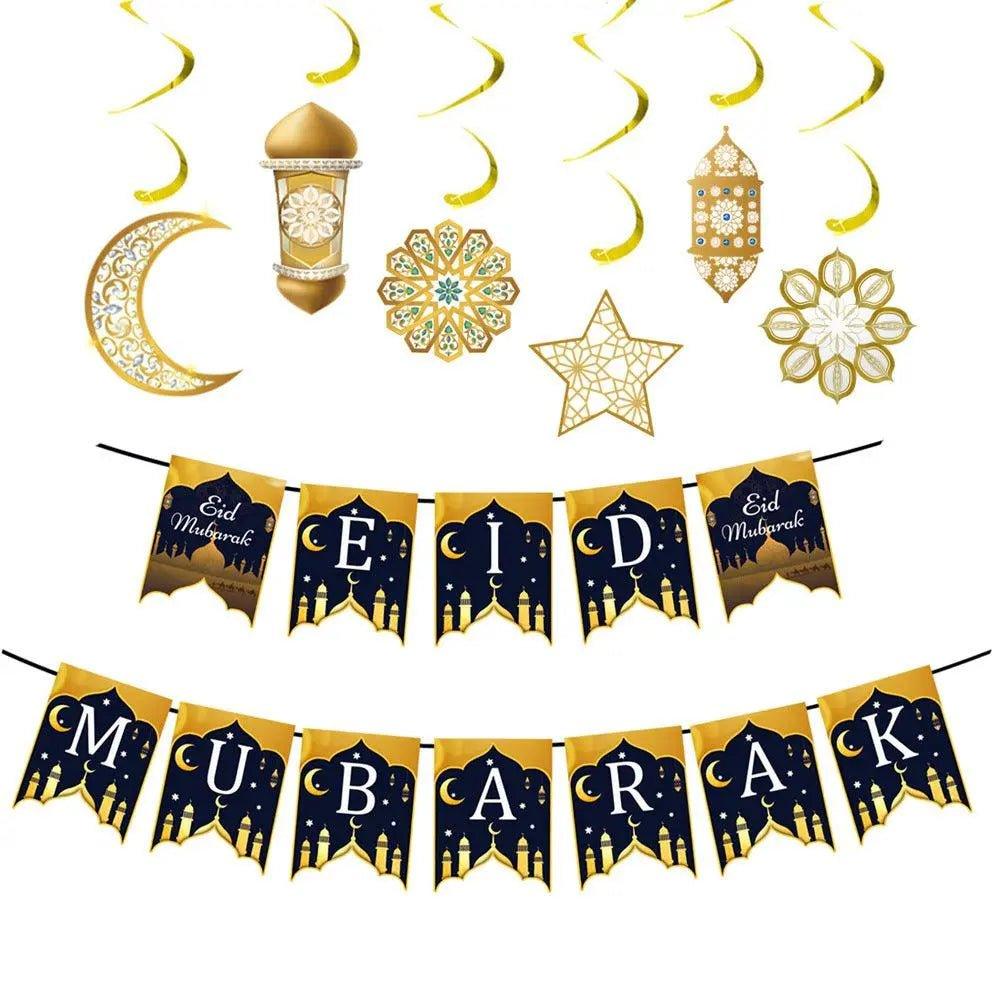 MR019 Eid Mubarak Spiral Banner,Ramadan Home Decor, 6 pcs - Mariam's Collection