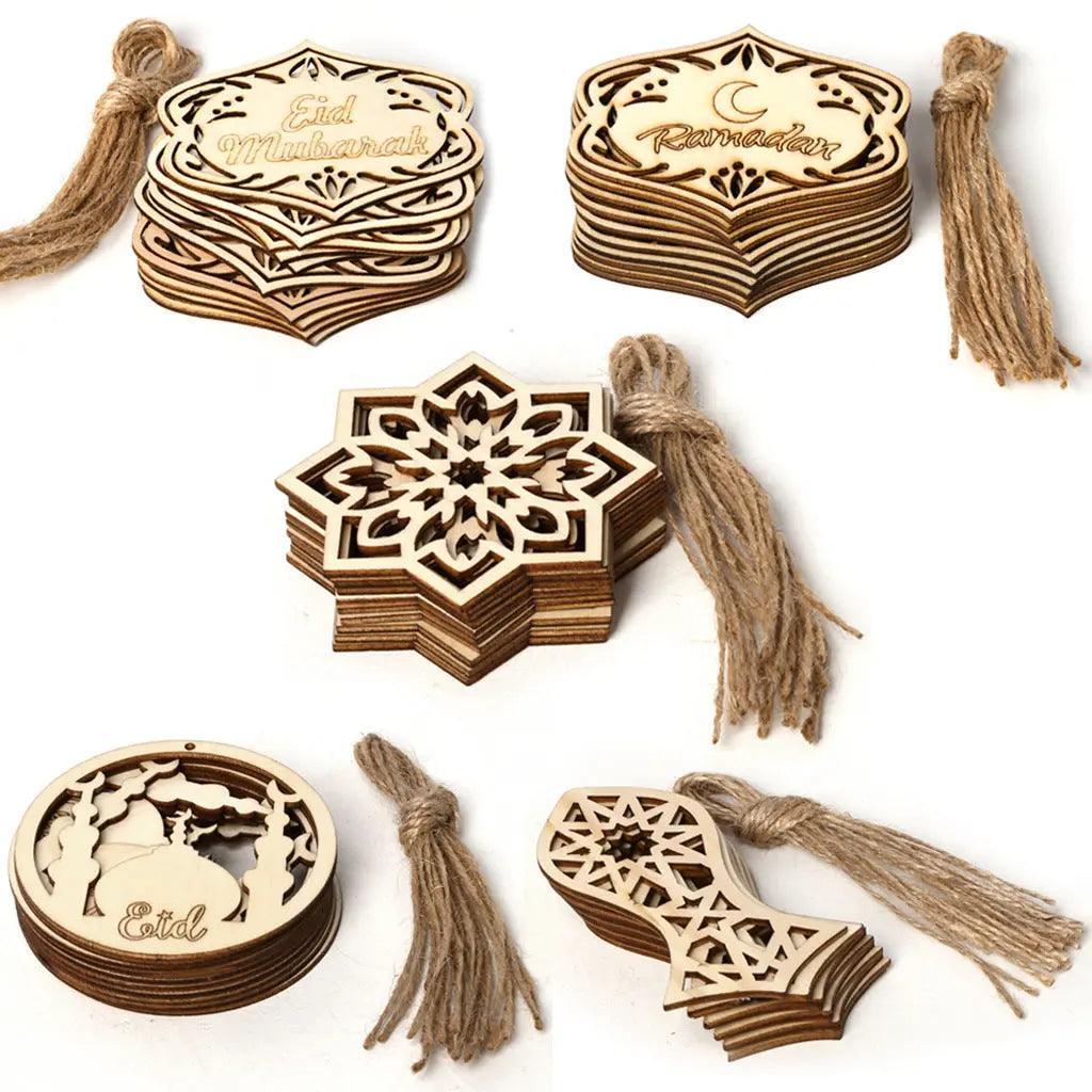 MR022 10 Pcs Ramadan Wooden Hang Tags Pendant, Ramadan Decoration - Mariam's Collection