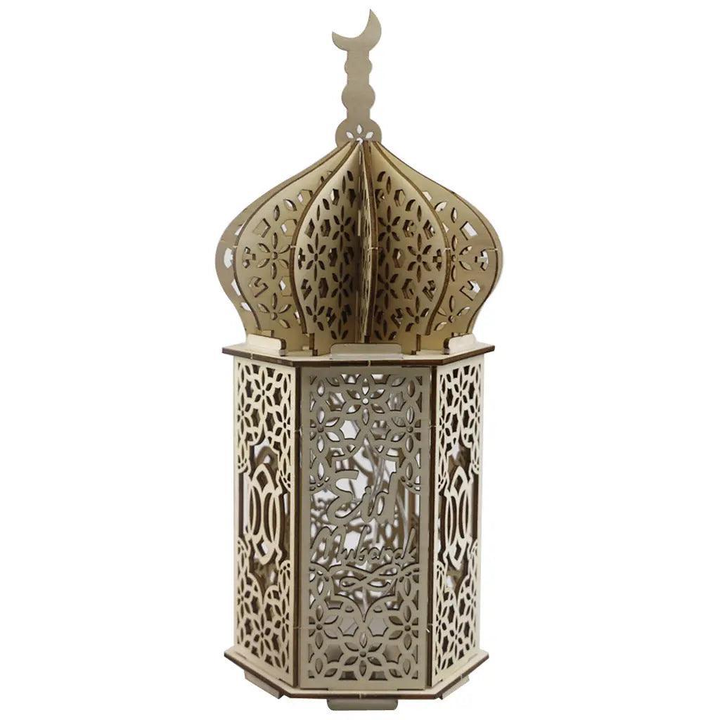 MR023 Eid Mubarak LED Wooden Lantern Ramadan Decoration - Mariam's Collection