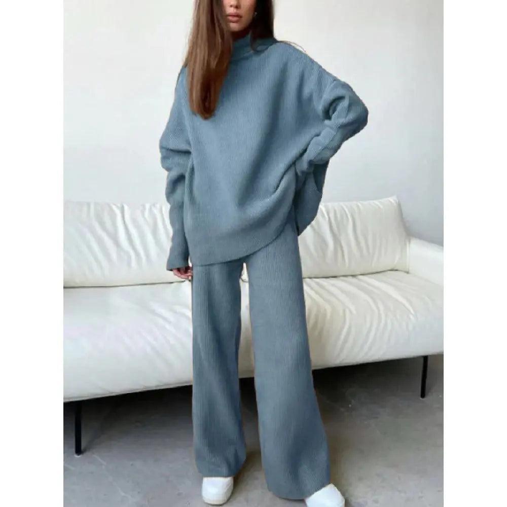 MS005 2 Piece Outfits Knitted With Wide Leg Pants Cozy Knit Sweatsuit Sets - Mariam's Collection