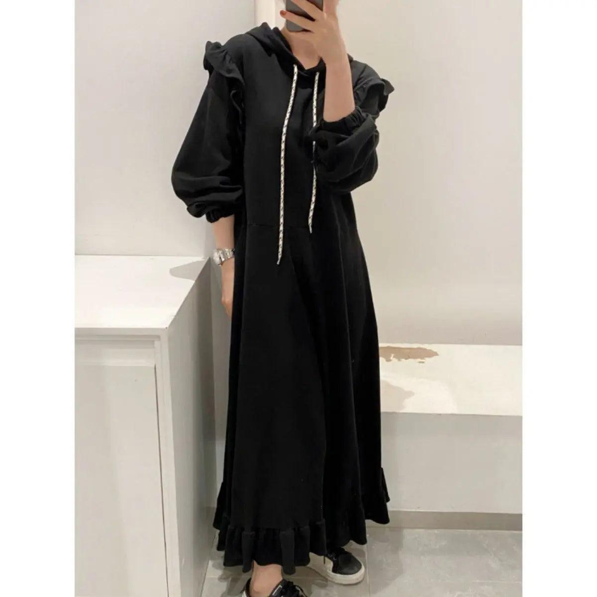 MS007 Maxi Hoodie Dress Bodycon Long Sleeve Hooded - Mariam's