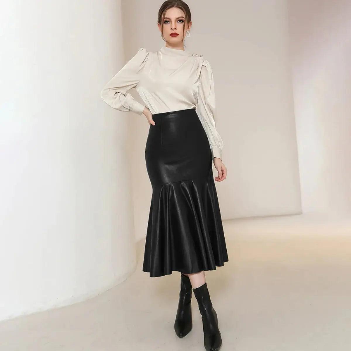 MS010 Faux Leather Skirts with High Waist - Mariam's Collection