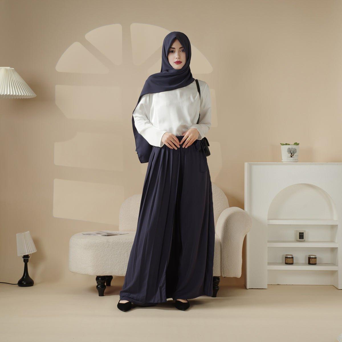 MS025 Pleated Overskirt Wide - Cut Pants Set 3 - Piece - Mariam's Collection